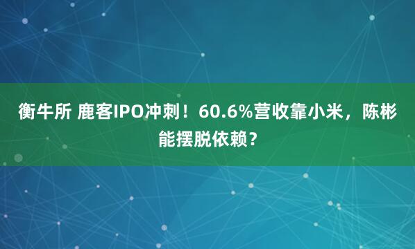 衡牛所 鹿客IPO冲刺！60.6%营收靠小米，陈彬能摆脱依赖？